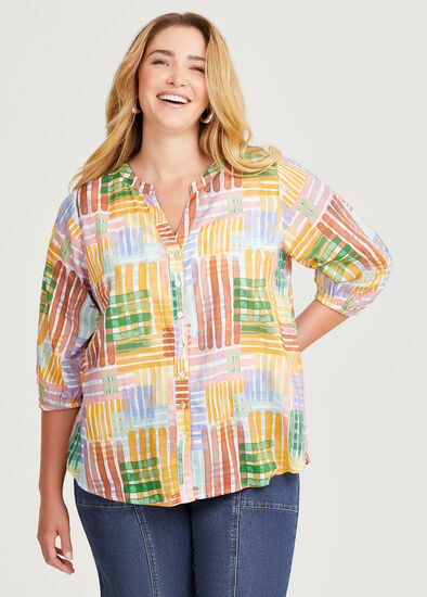 Plus Size Cotton Art Stripe Top