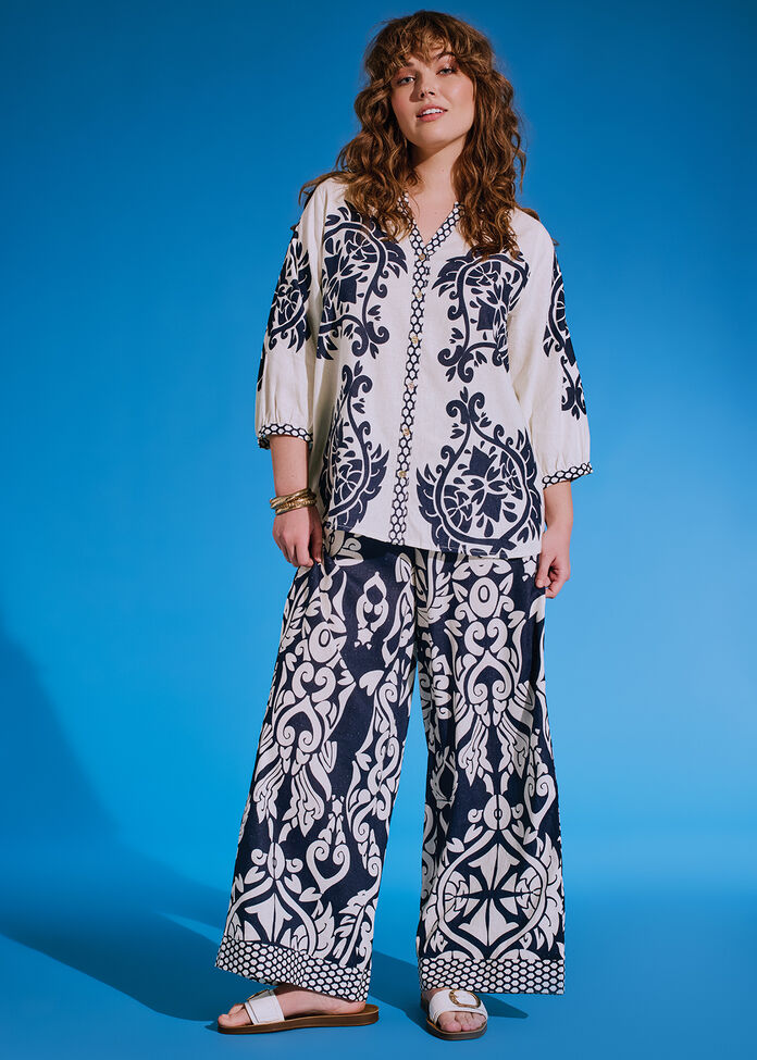 Nevis Rococo Wide Leg Pant, NAVY/WHITE, hi-res