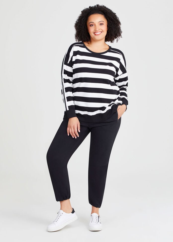Cotton Stripe Sweatshirt, , hi-res