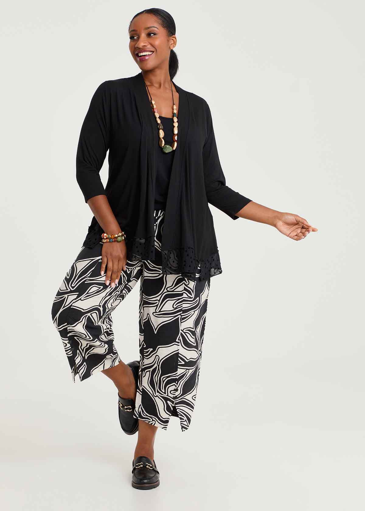 Shop Plus Size Bamboo Lace Trim Cardigan, Black | Taking Shape NZ