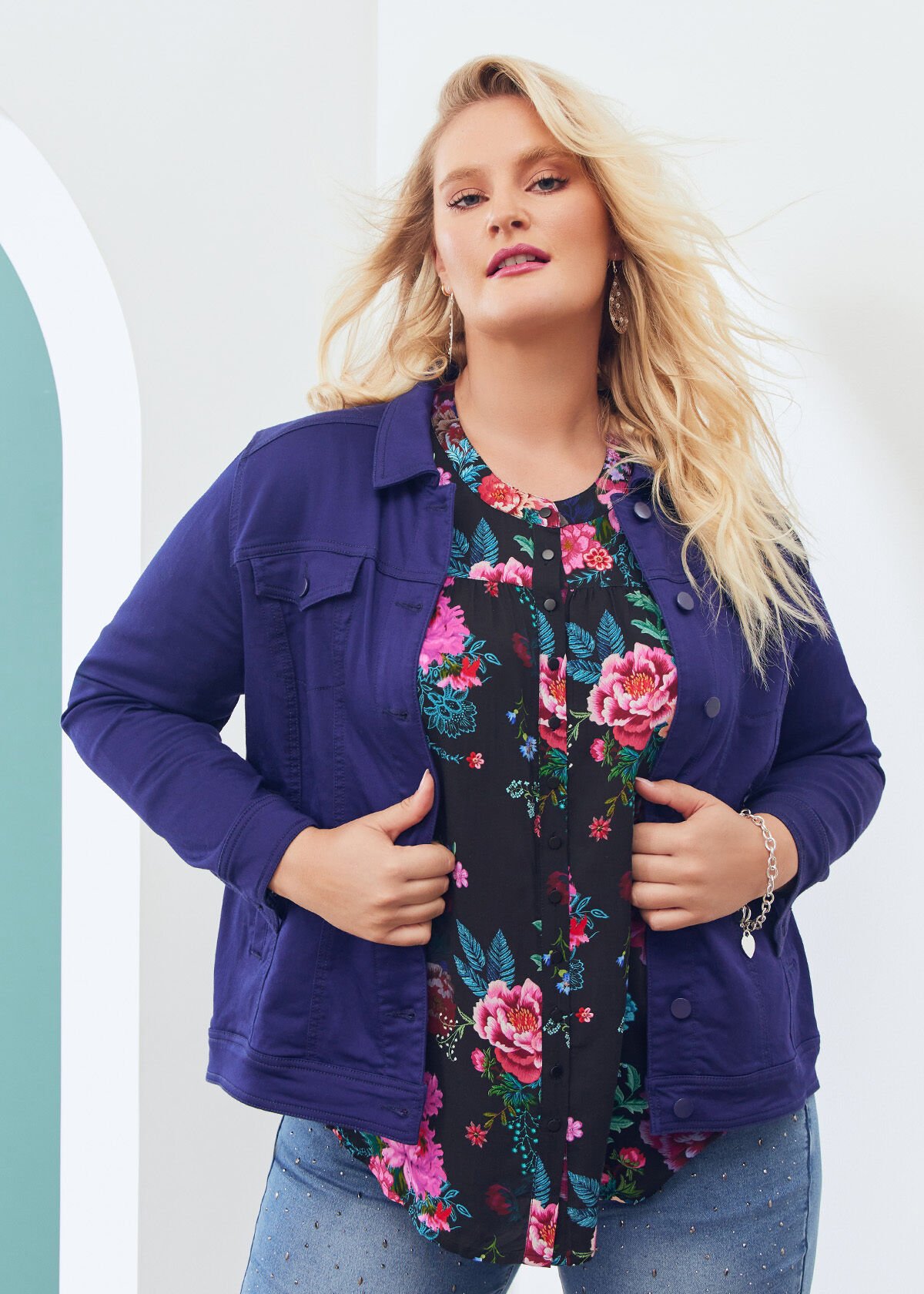 Coloured denim jacket womens on sale