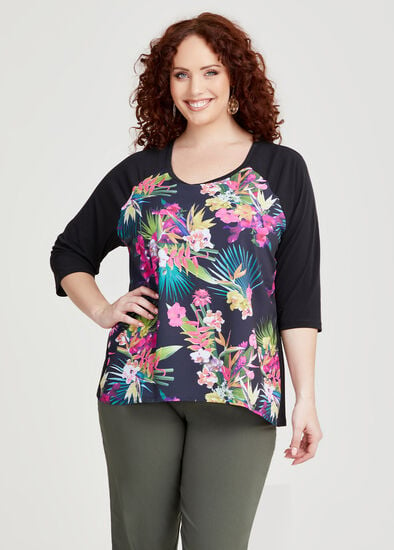 Plus Size Print Front Spliced Top