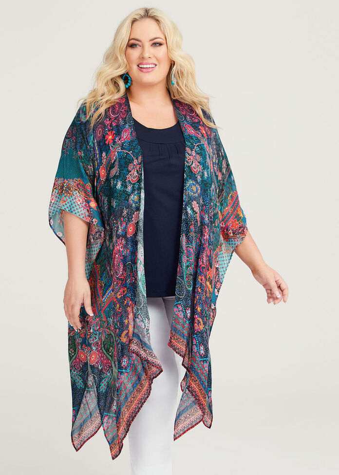 Summer Print Cape Kimono, , hi-res