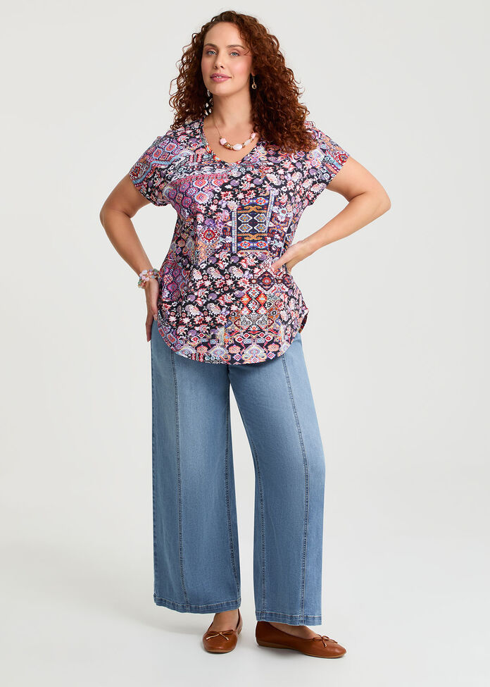 Cotton Boho Print T-shirt, , hi-res