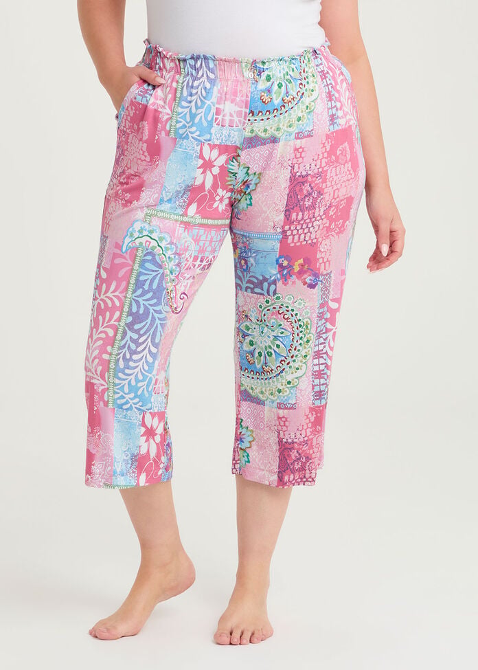 Bamboo Patchwork Pyjama 3/4 Pant, , hi-res