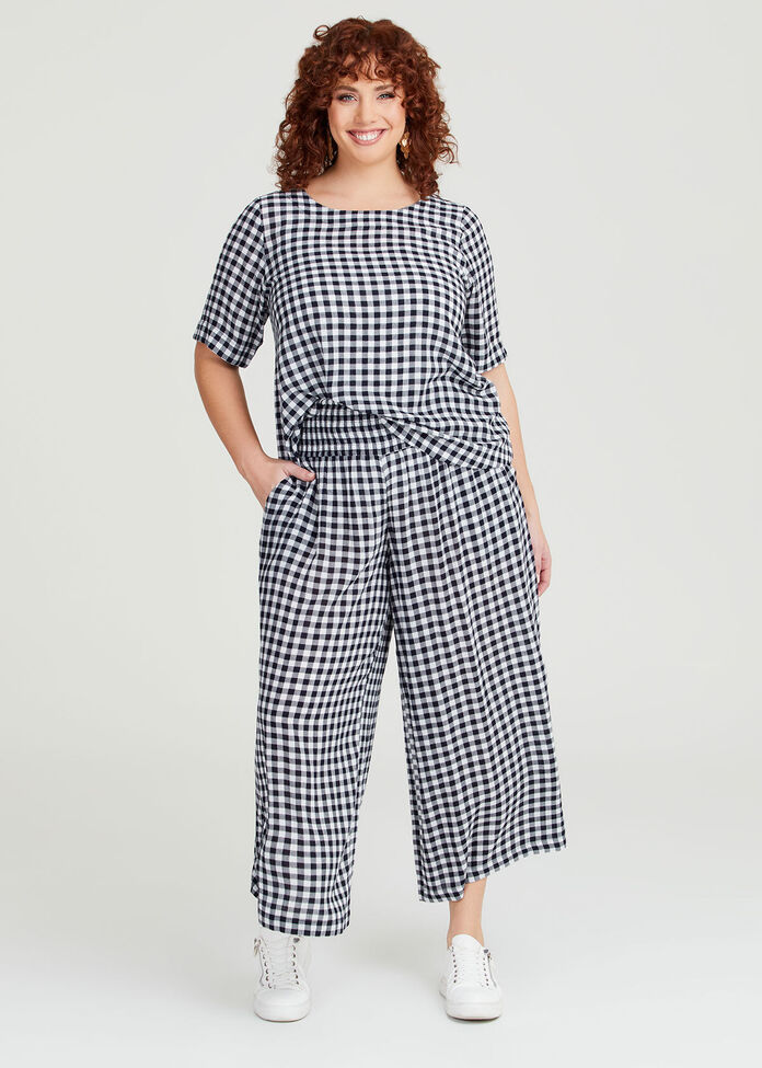 Shop Plus Size Natural Gingham Wide Leg Pant in Blue | Sizes 12-30 ...
