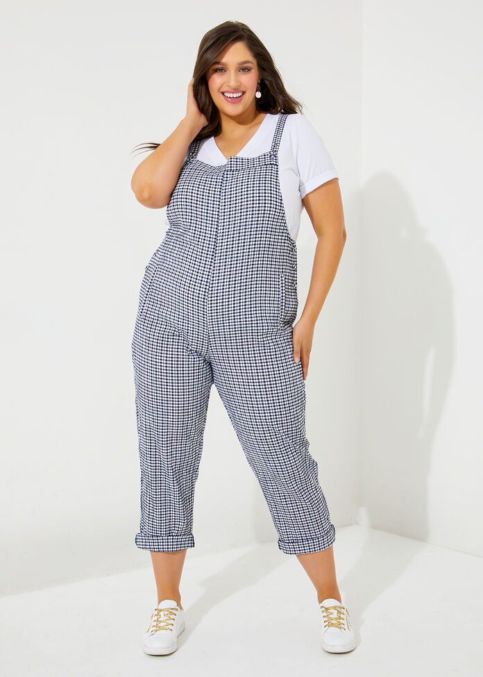 Cotton Check Dungaree, , hi-res