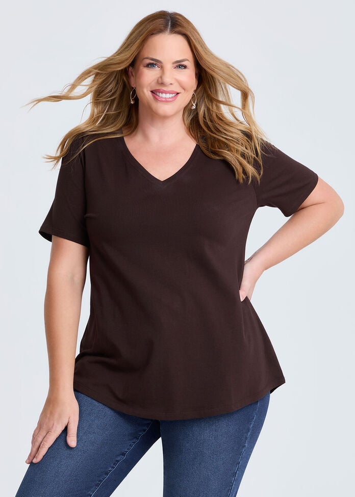 Shop Plus Size Organic Cotton V-neck T-shirt, Brown | Taking Shape UK
