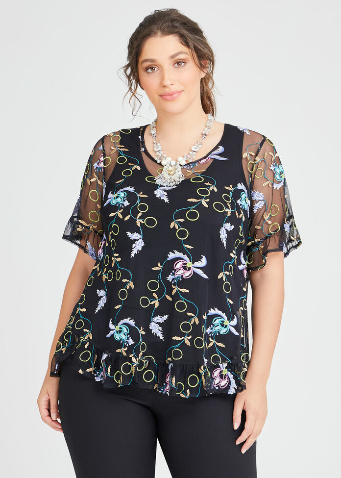 Accent Embroidered Frill Top, , hi-res
