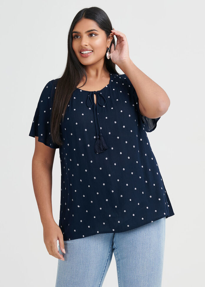 Natural Boho Lurex Spot Top, , hi-res