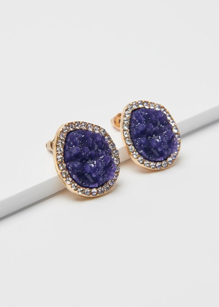 Crusted Crystal Earrings, , hi-res