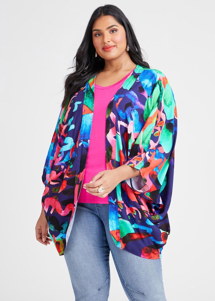 Bright Watercolour Print Shrug, , hi-res