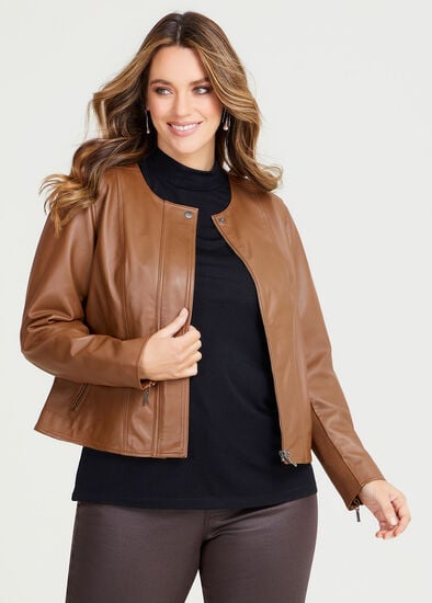 Plus Size Leather Zip Jacket