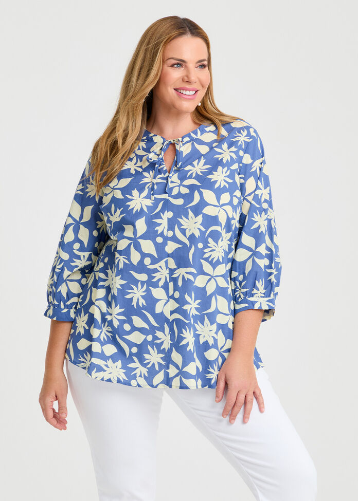 Cotton Print Top, , hi-res