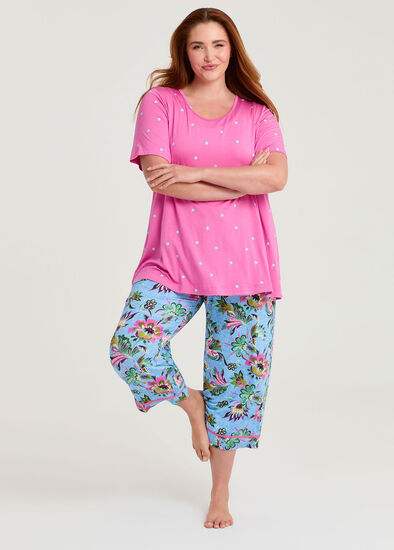 Plus Size Bamboo Petals Pyjama 3/4 Pant