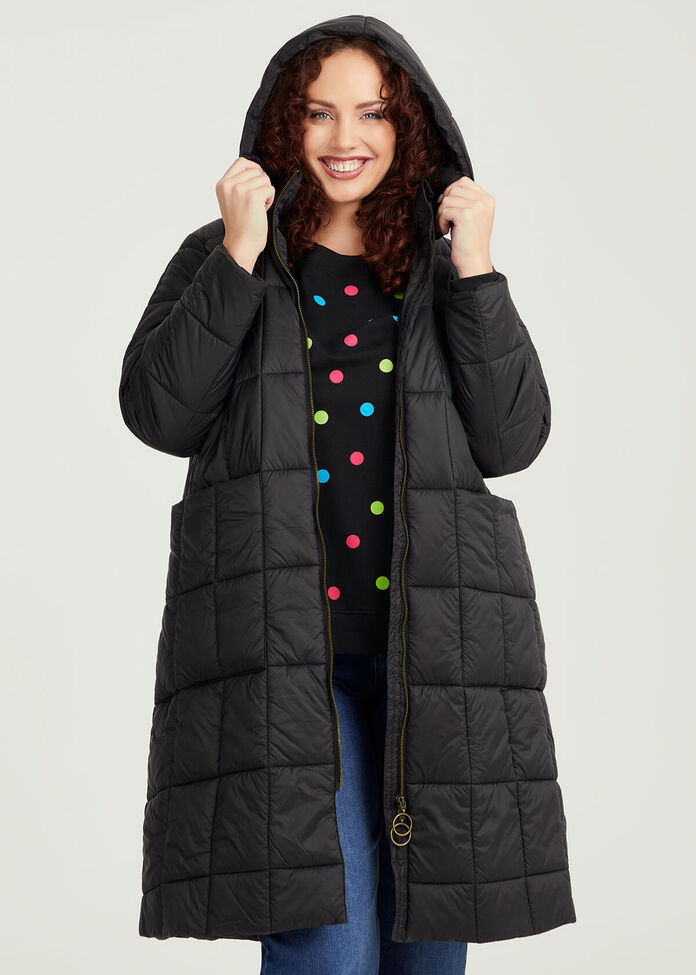 Shop Plus Size A Line Hooded Puffer Jacket, Black Taking Shape AU