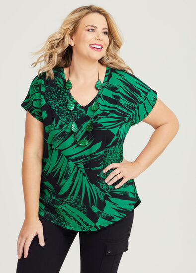Plus Size Cotton Abstract Leaf Top
