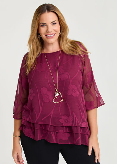 Plus Size Floral Jacquard Chiffon Blouse