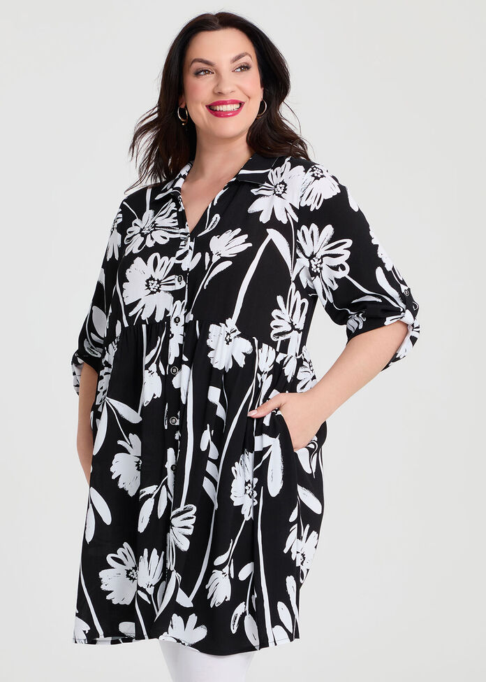 Natural Abstract Floral Shirt, , hi-res