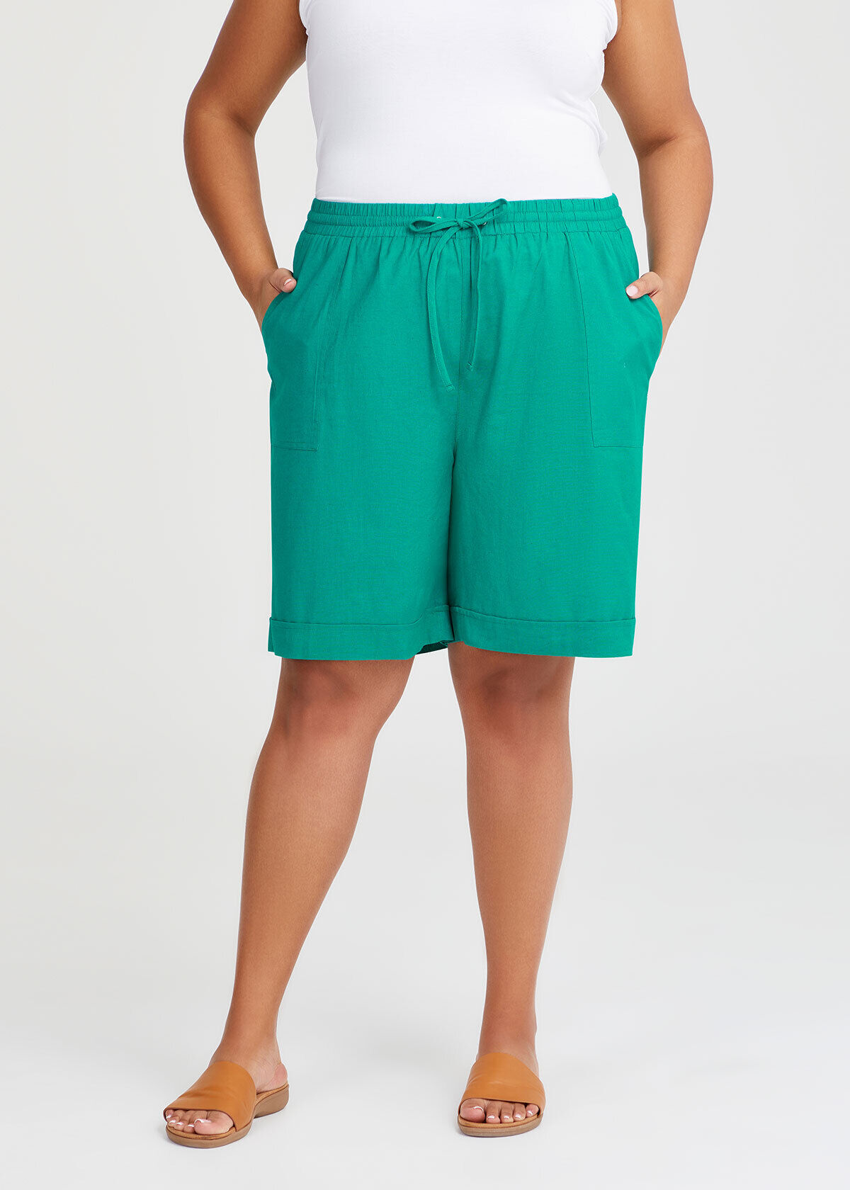 Shop Plus Size Cotton Linen Bermuda Short in Green | Taking Shape NZ