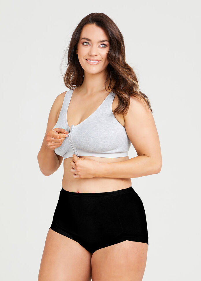Shop Plus Size Cotton Front Opening Zip Bra in Grey, Sizes 12-30