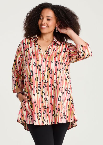 Plus Size Abstract Leopard Shirt