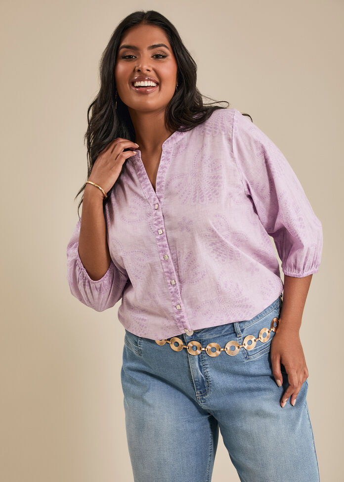 Cotton Broderie Print Top, , hi-res