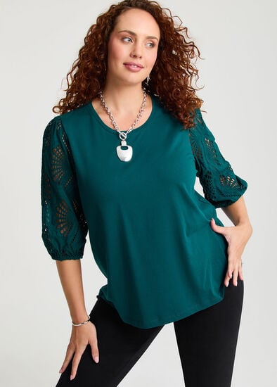 Plus Size Cotton Broderie Sleeve Top