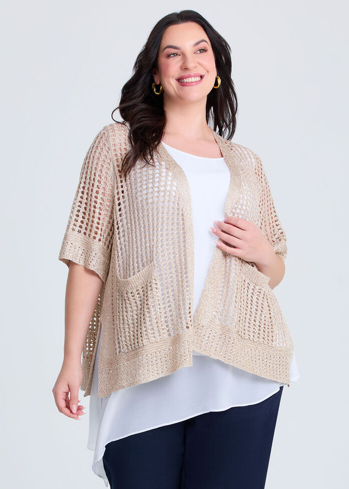 Sparkle Open Knit Short Cardigan, , hi-res