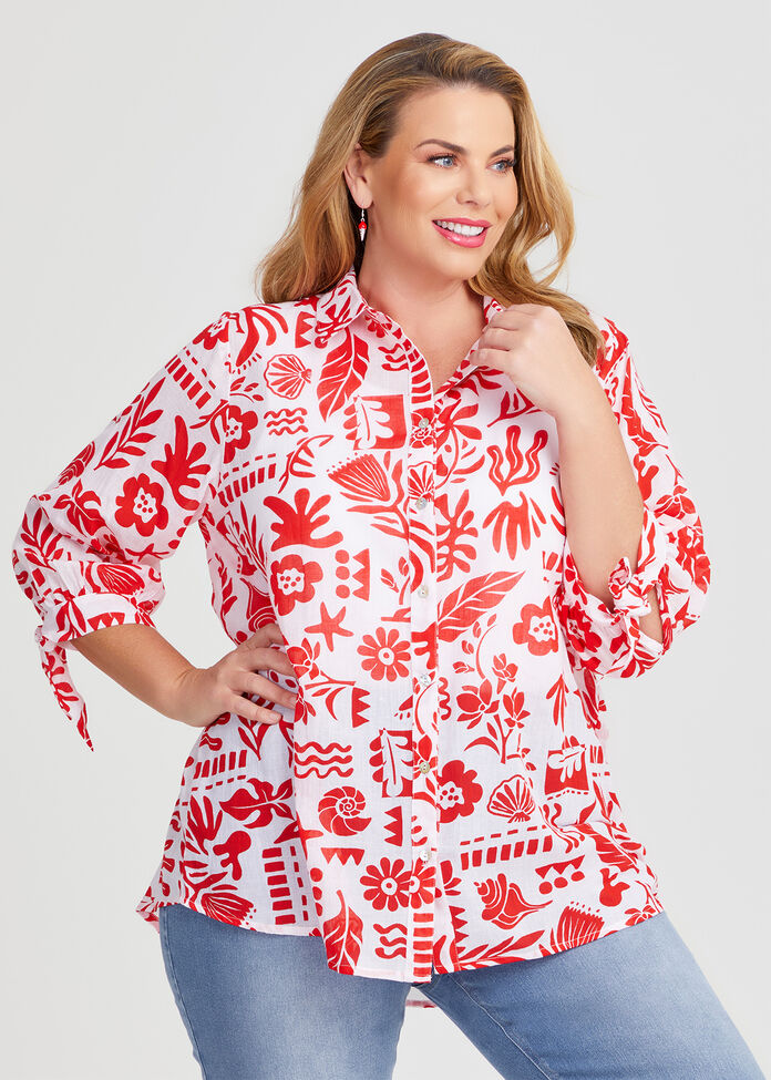 Cotton Beach Motif Shirt, , hi-res