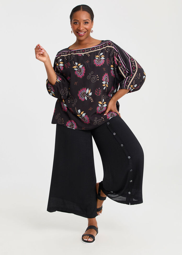 Natural Buttoned Wide Leg Pant, , hi-res