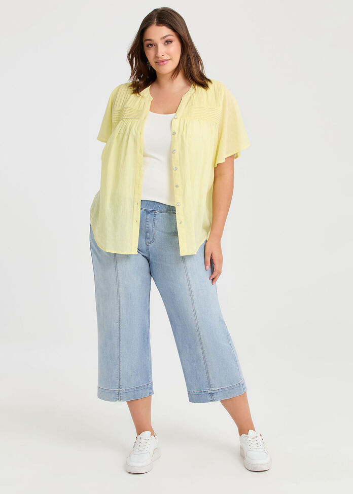 Cotton Pintuck Yoke Top, , hi-res