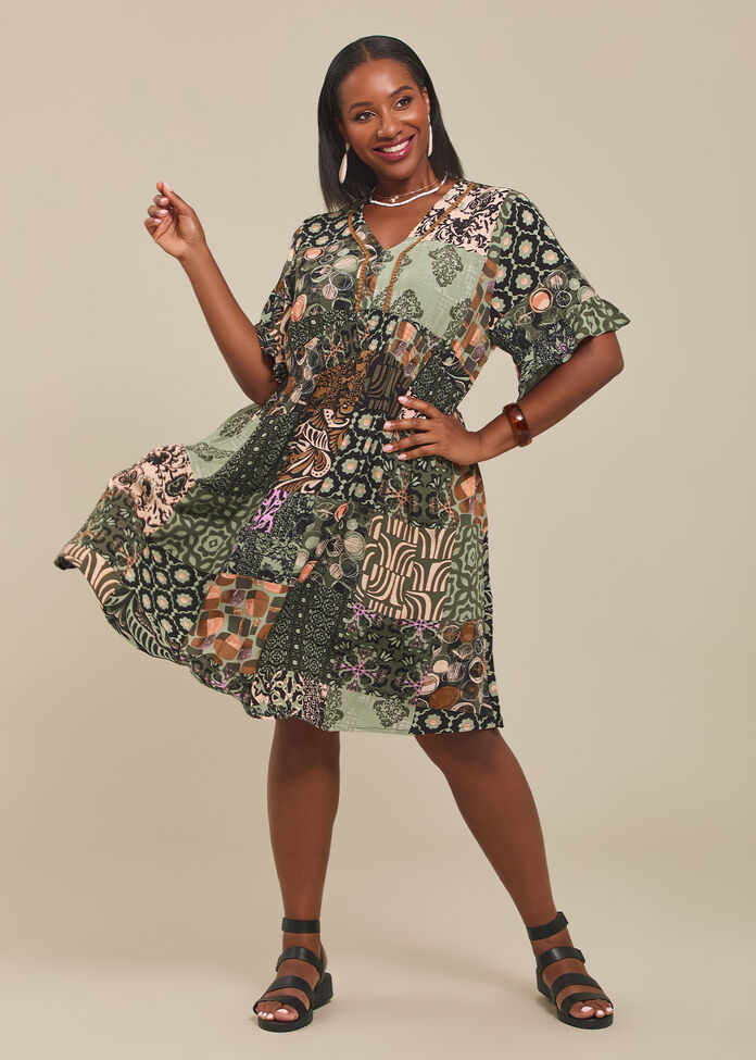 Patchwork Natural Dress, , hi-res