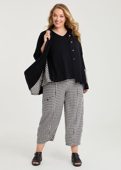 Plus Size Gingham Spliced Bamboo Cardigan