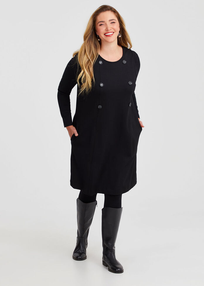 Ponte Button Shift Dress, , hi-res