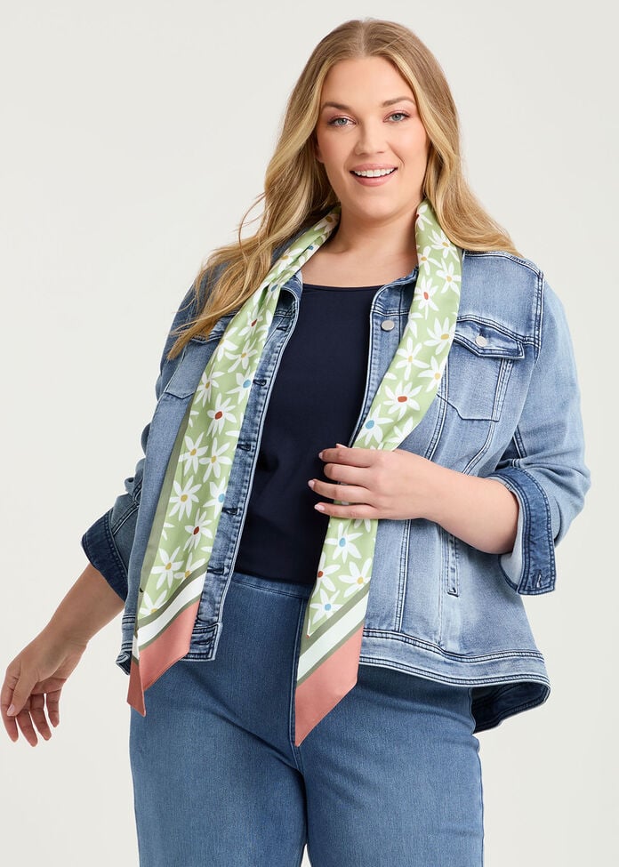 Thin Flower Print Silky Scarf, , hi-res