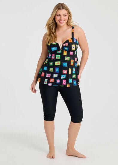 Plus Size Keyhole Capri Swim Legging