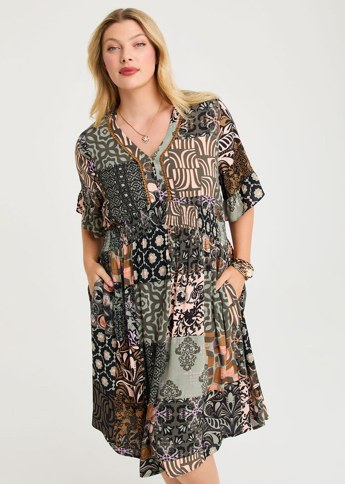 Patchwork Natural Dress, , hi-res