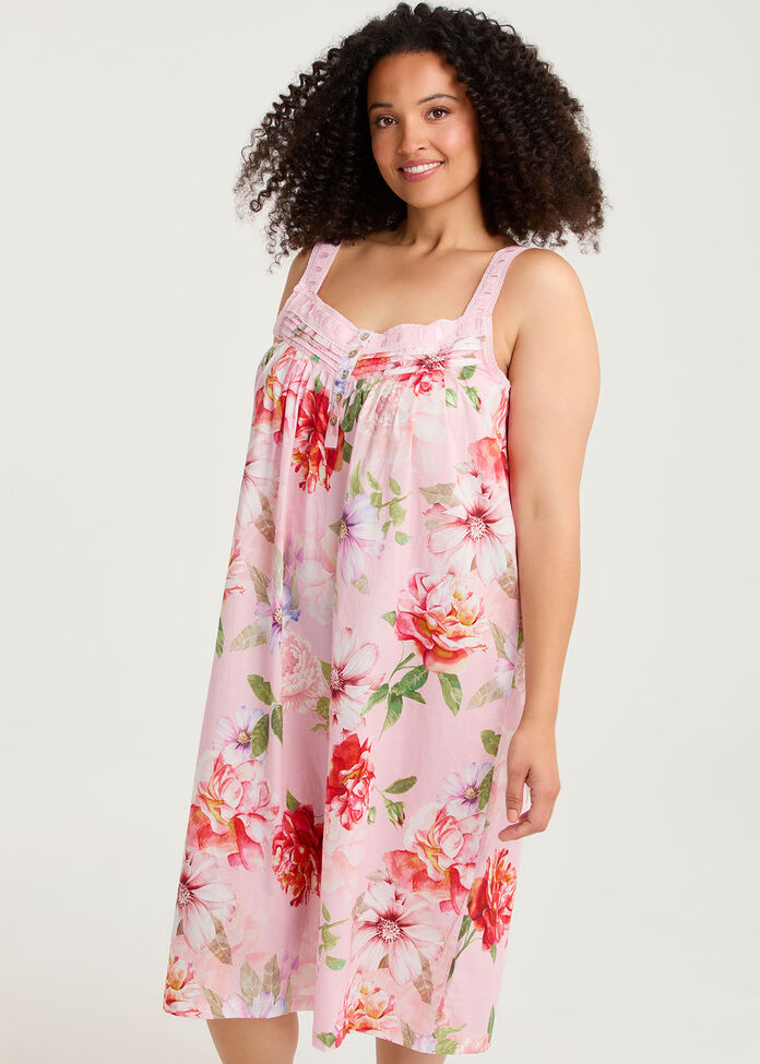 Cotton Floral Lace Trim Nightie, , hi-res