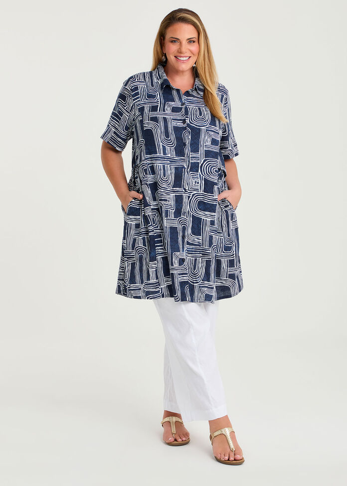 Linen Blend Cassie Geo Shirt, , hi-res