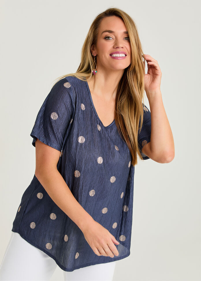 Shimmer Foil Spot Top, , hi-res