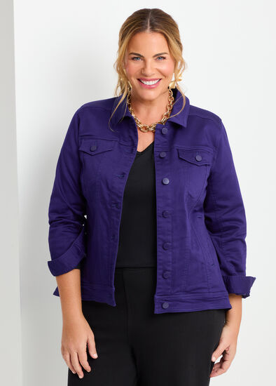 Plus Size Coloured Curved Hem Denim Jacket