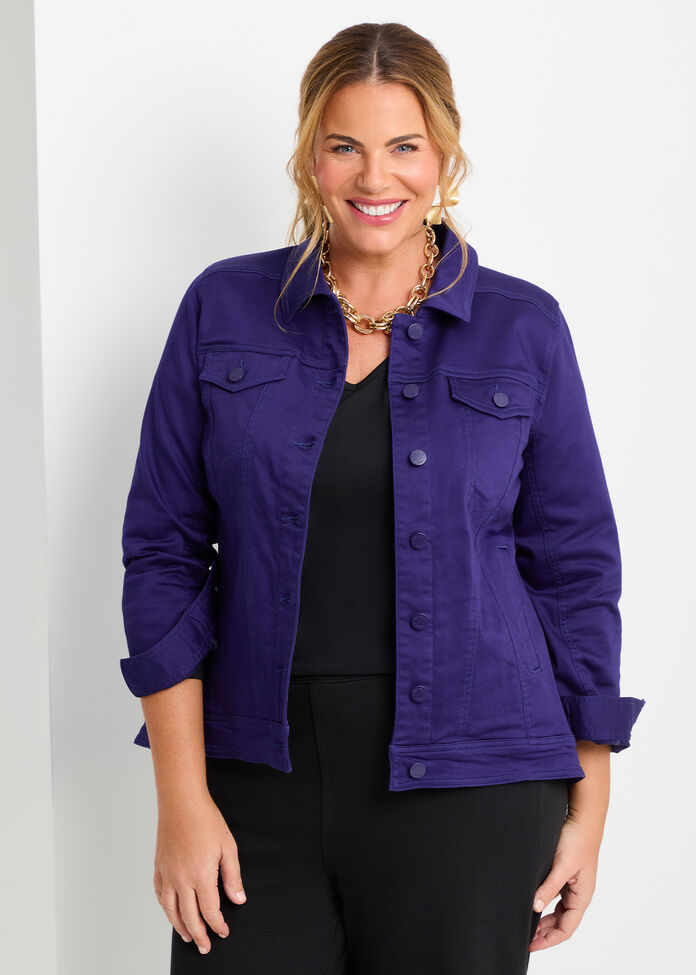 Coloured Curved Hem Denim Jacket, , hi-res