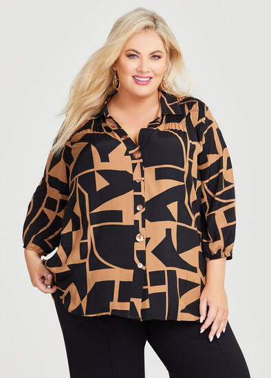 Plus Size Shirring Detail Natural Shirt