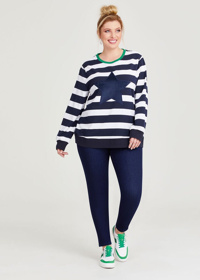Cotton Stripe Star Sweatshirt, , hi-res
