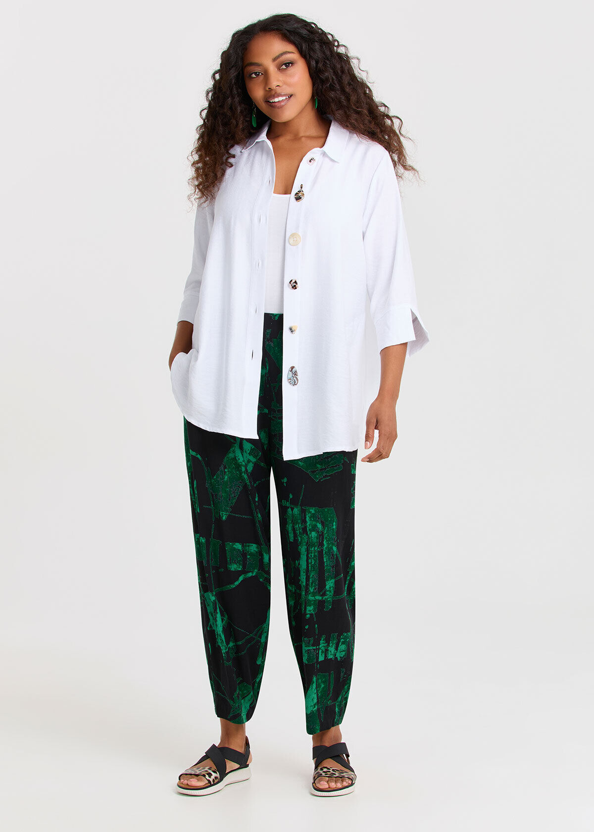 Shop Plus Size Button & Zip Detail Natural Shirt, White | Taking
