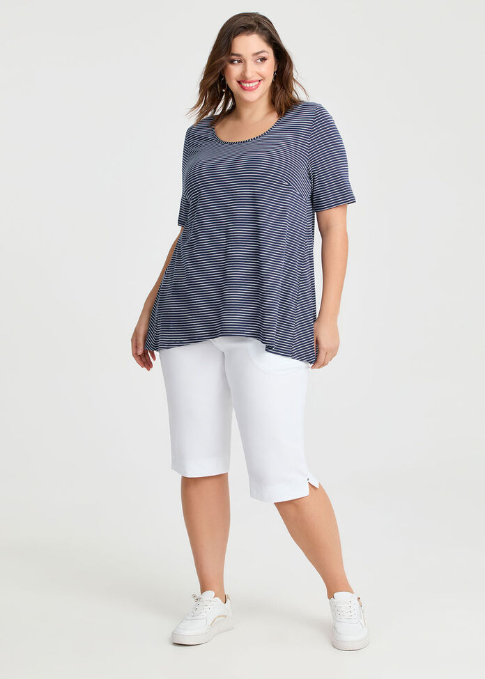 Scoop Neck Stripe T-shirt, , hi-res