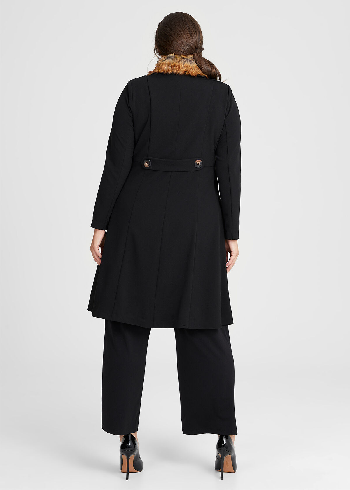 Shop Plus Size Divine Fur Collar Swing Coat in Black Taking Shape AU
