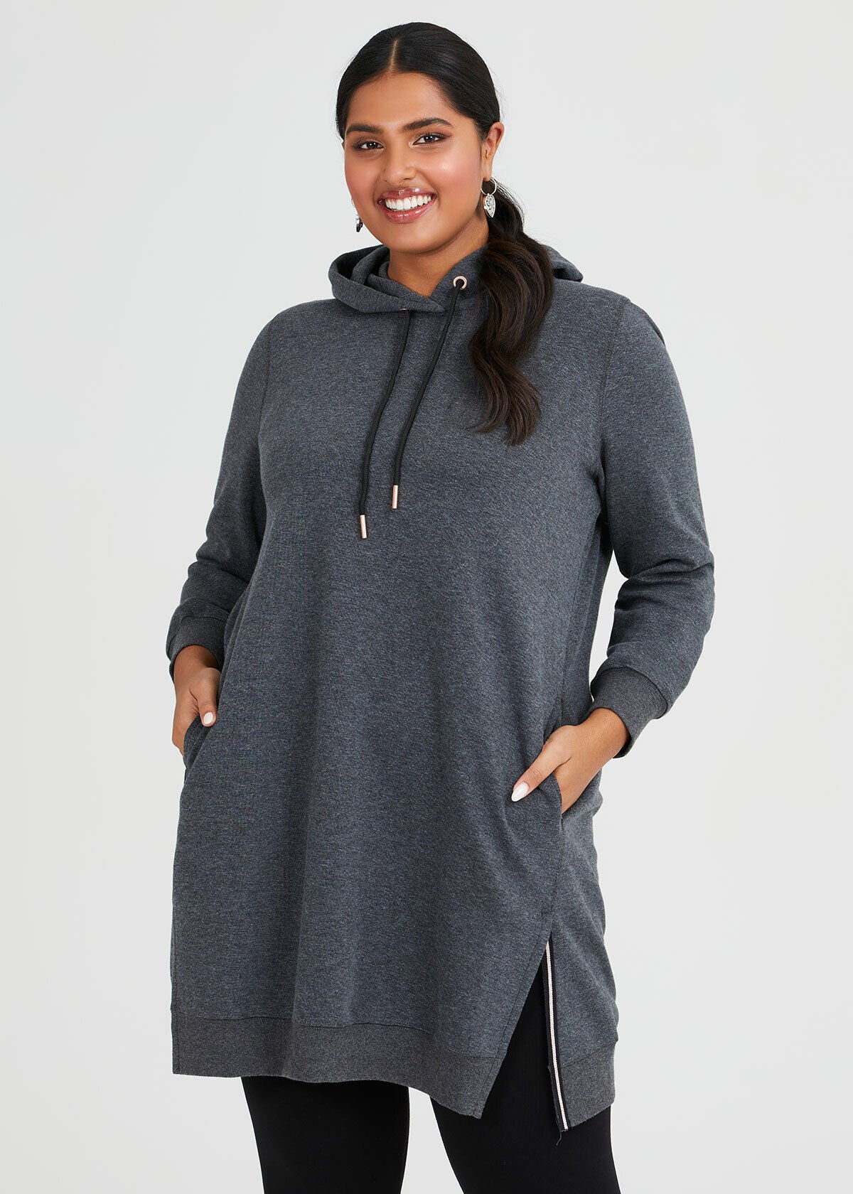 Shop Plus Size Hooded Sweat Dress in Grey Taking Shape AU