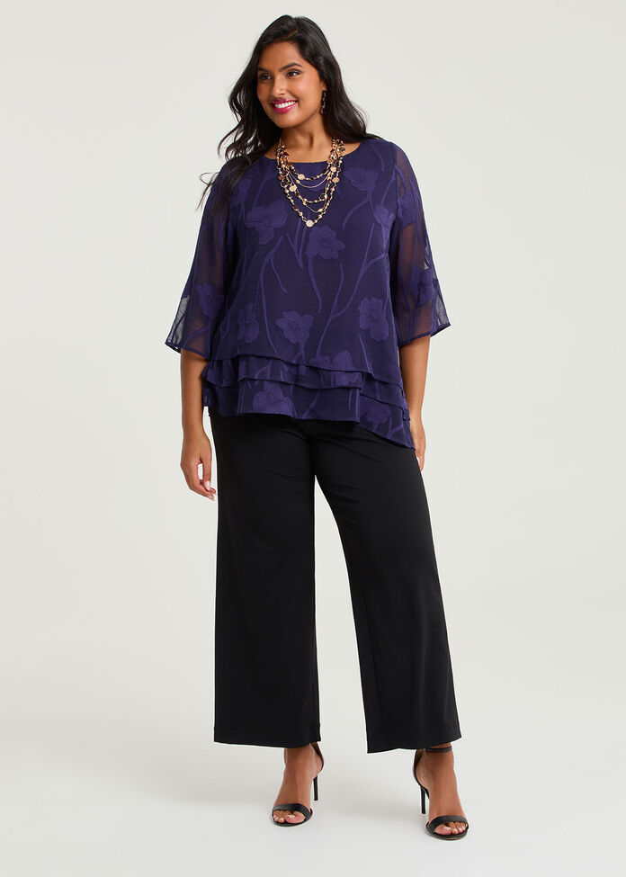 Floral Jacquard Chiffon Blouse, , hi-res